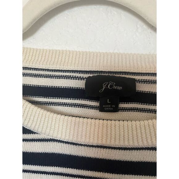 J crew Navy and Ivory Striped Crewneck Sweater NEW - Picture 2 of 5